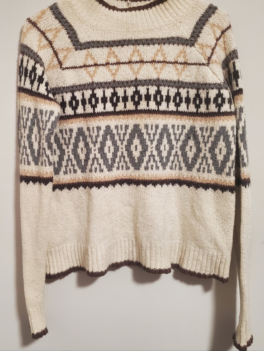 American Eagle Cozy Cream Fair Isle Knit Sweater